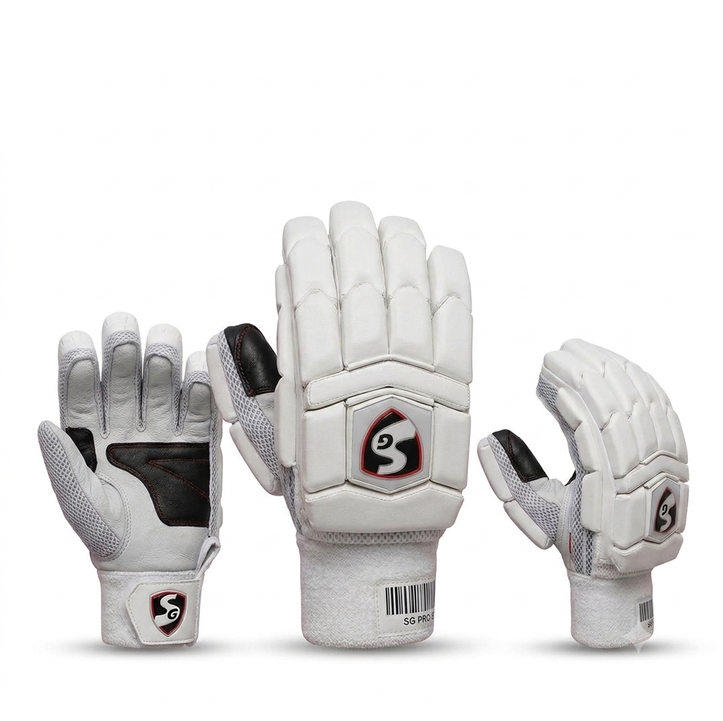 SG batting gloves with Black and white design and colour
