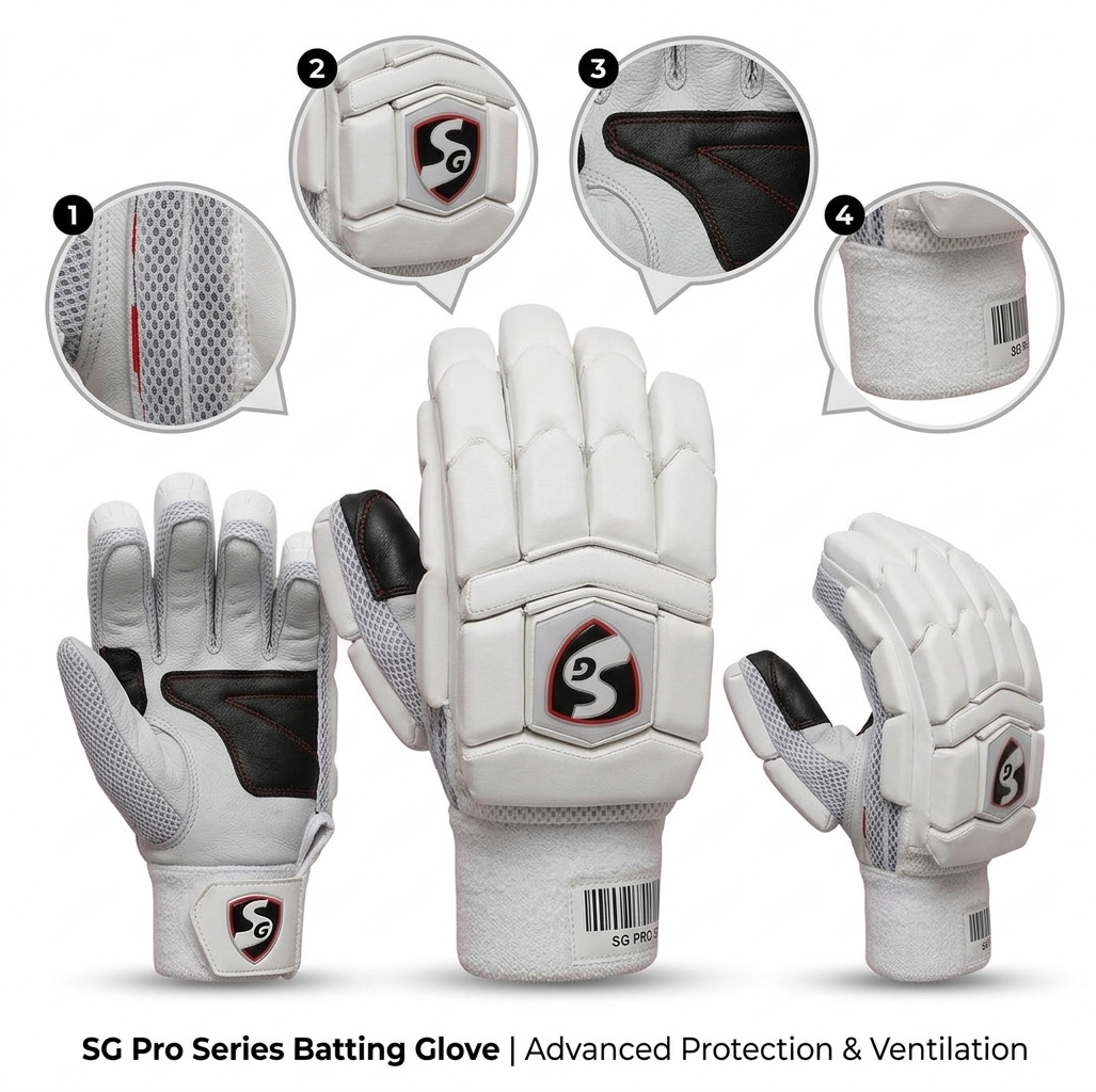SG batting gloves with Black and white design and colour