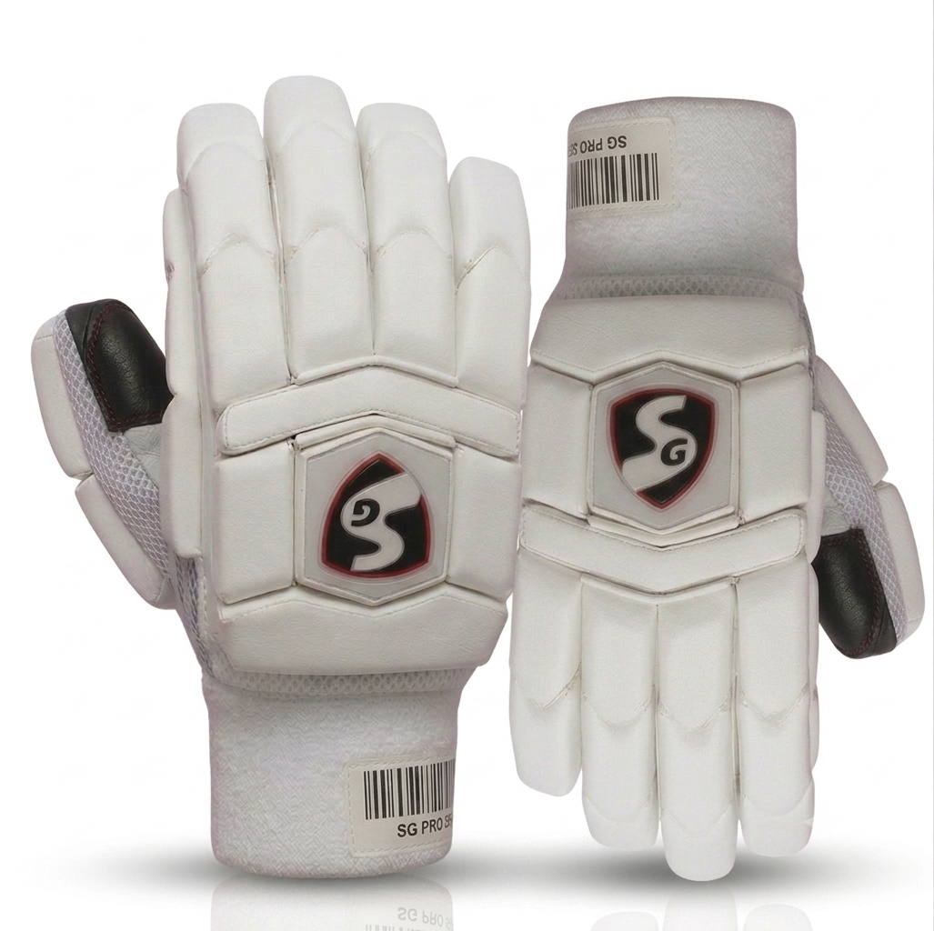 SG batting gloves with Black and white design and colour