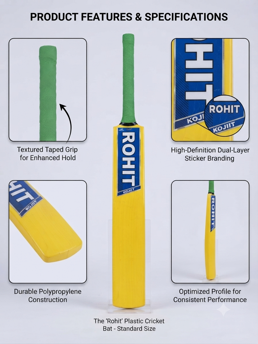 Plastic hard tennis cricket bat with aerodynamic design