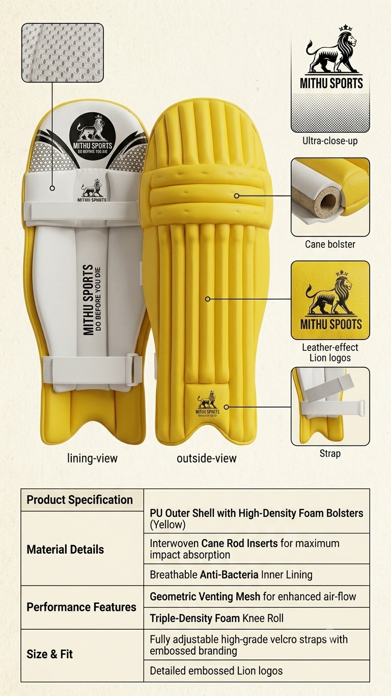 Pro Edition Batting Pads – Vibrant Yellow
Experience Uncompromised Protection & Elite Mobility on the Pitch