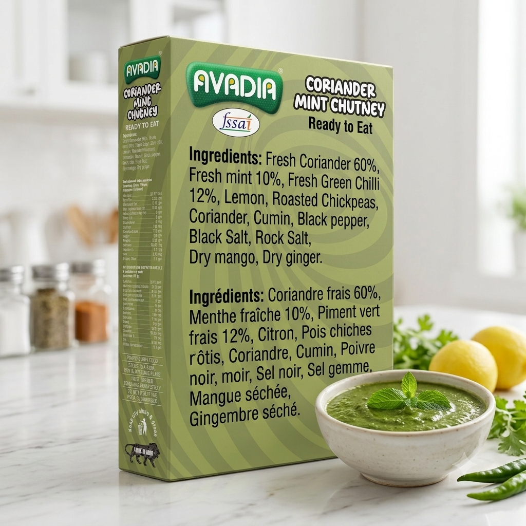 Coriander and Mint Chutney Ready to eat AVADIA 100% Natural ingredients Pack of 5