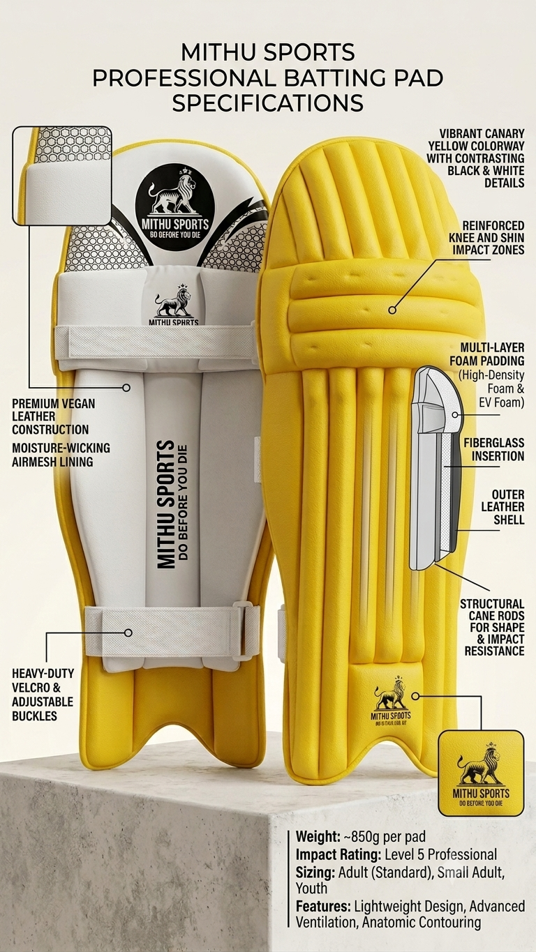 Pro Edition Batting Pads – Vibrant Yellow
Experience Uncompromised Protection & Elite Mobility on the Pitch