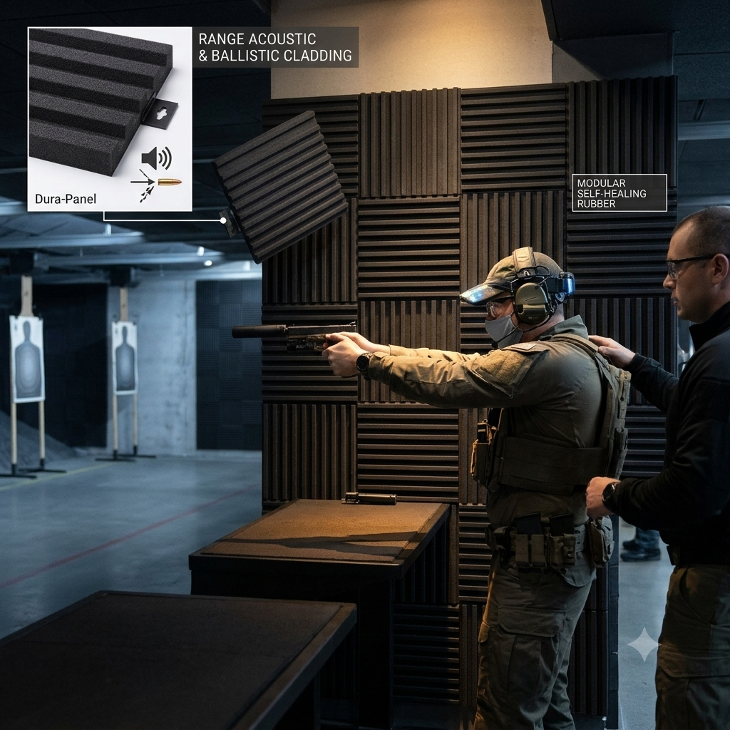 Dura-Panel™ Modular Ballistic & Acoustic Rubber Cladding
Professional-Grade Sound Dampening & Ricochet Protection for Shooting Ranges