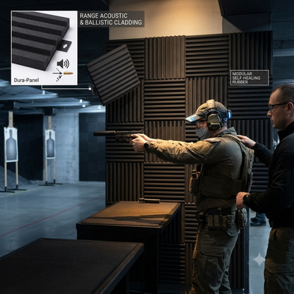 Dura-Panel™ Modular Ballistic & Acoustic Rubber Cladding
Professional-Grade Sound Dampening & Ricochet Protection for Shooting Ranges