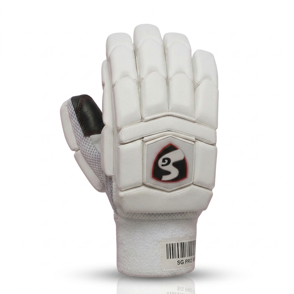 SG batting gloves with Black and white design and colour