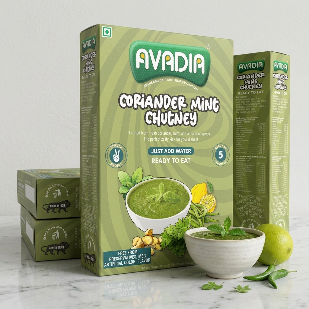 Coriander and Mint Chutney Ready to eat AVADIA 100% Natural ingredients