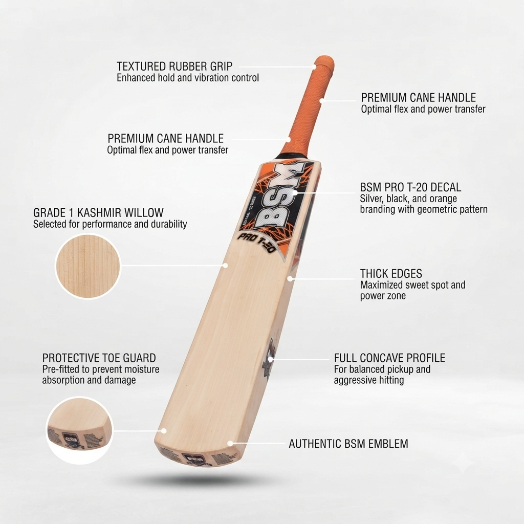 Dominate the Crease: Introducing the BSM Pro T-20 Cricket Bat