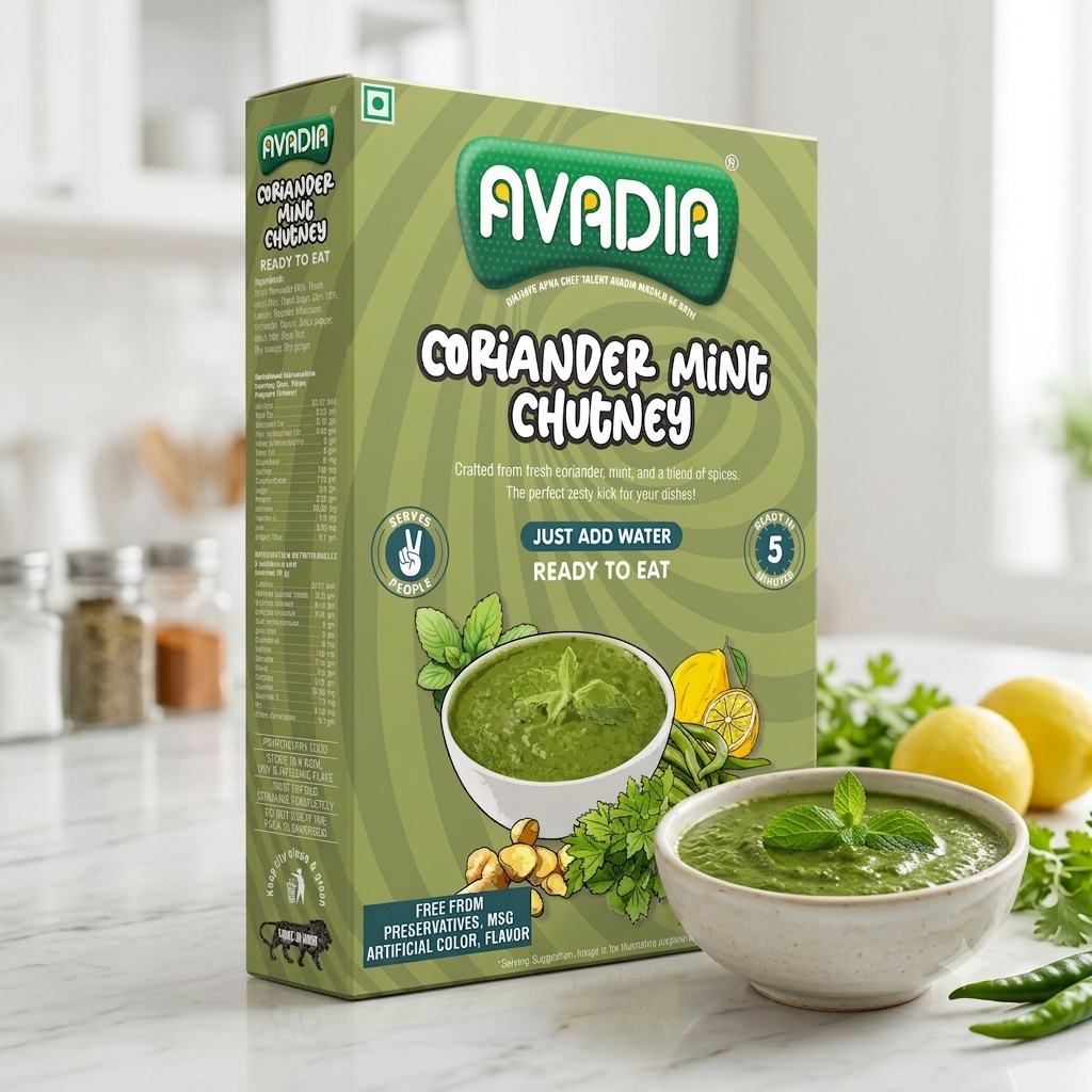 Coriander and Mint Chutney Ready to eat AVADIA 100% Natural ingredients Pack of 5