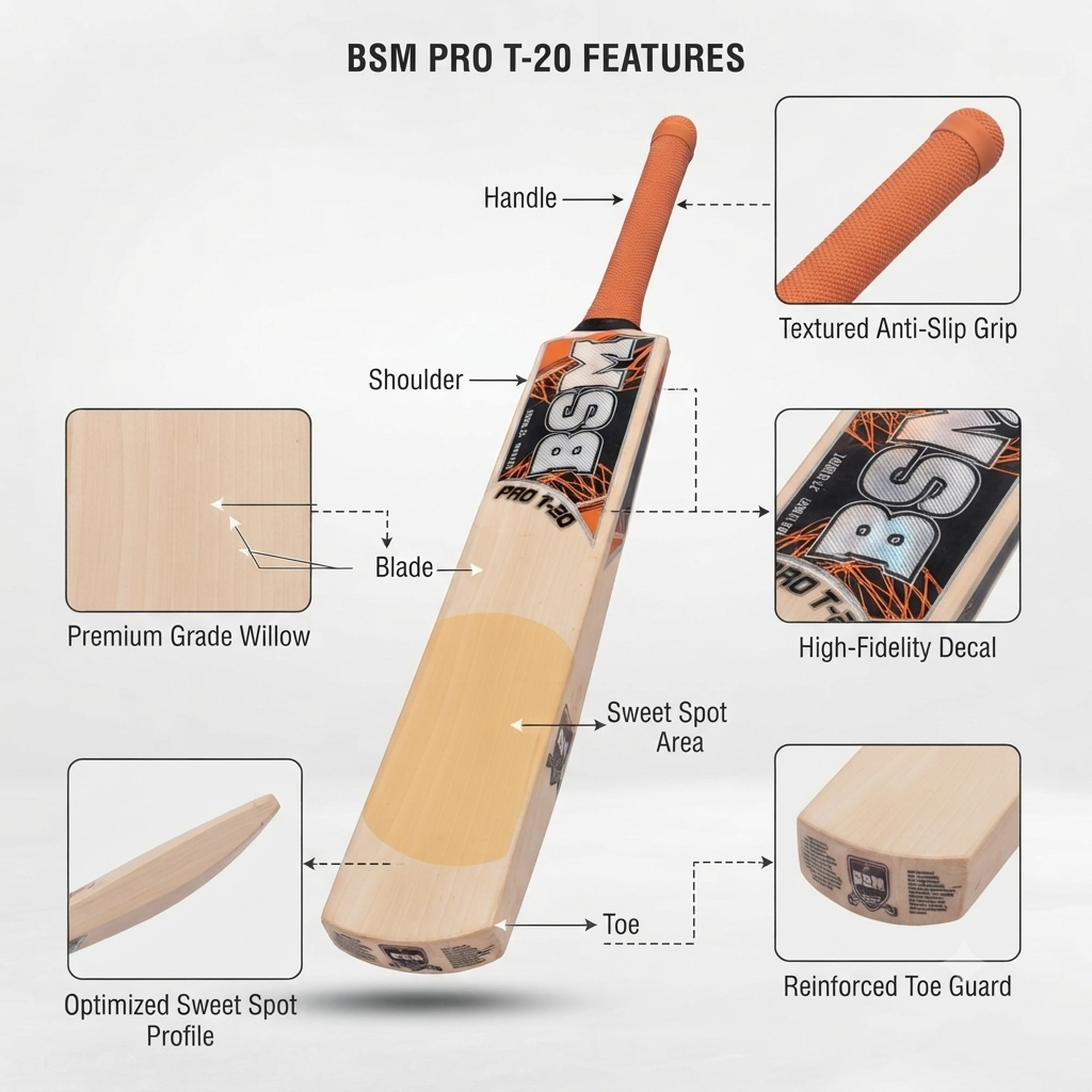 Dominate the Crease: Introducing the BSM Pro T-20 Cricket Bat
