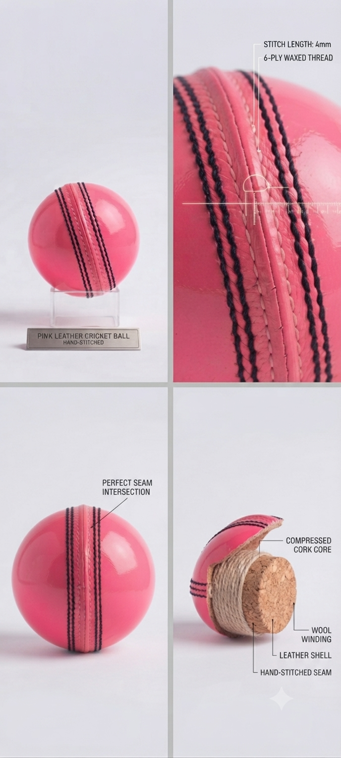 Pink Leather Cricket Ball Hand stitched with Premium leather 6 Balls