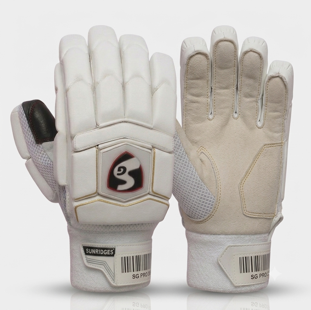 SG batting gloves with Black and white design and colour