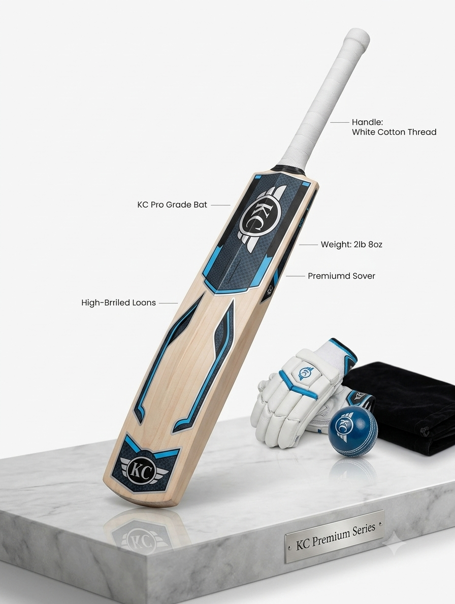 Kashmir Willow Cricket bat with gloves and a leather ball