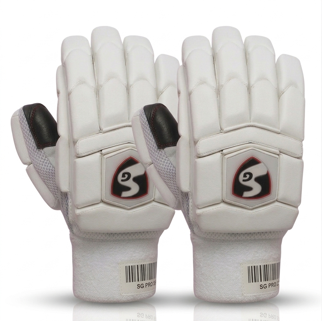 SG batting gloves with Black and white design and colour
