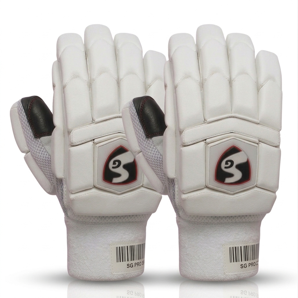 SG batting gloves with Black and white design and colour