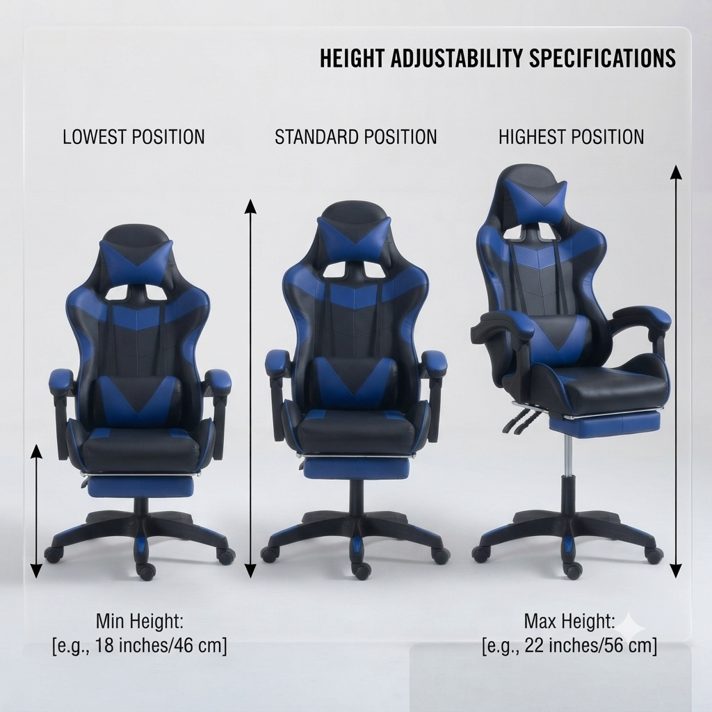 Ergonomic Gaming Chair Navy Blue and Black colour Adjustable pneumatic height with footrest