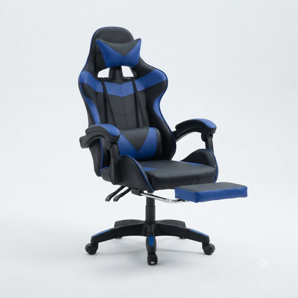 Ergonomic Gaming Chair Navy Blue and Black colour Adjustable pneumatic height with footrest