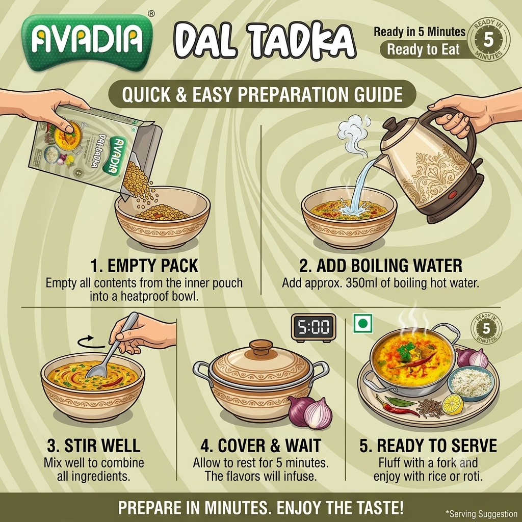 Dal Tadka Ready to eat AVADIA 100% Natural ingredients Pack of 5
