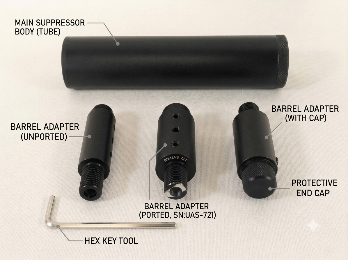 The Ultimate Modular Performance Suppressor Kit| Universal Multi-Adapter Suppressor / Silencer Set designed primarily for target air rifles, air pistols, and PCP (Pre-Charged Pneumatic) sports guns