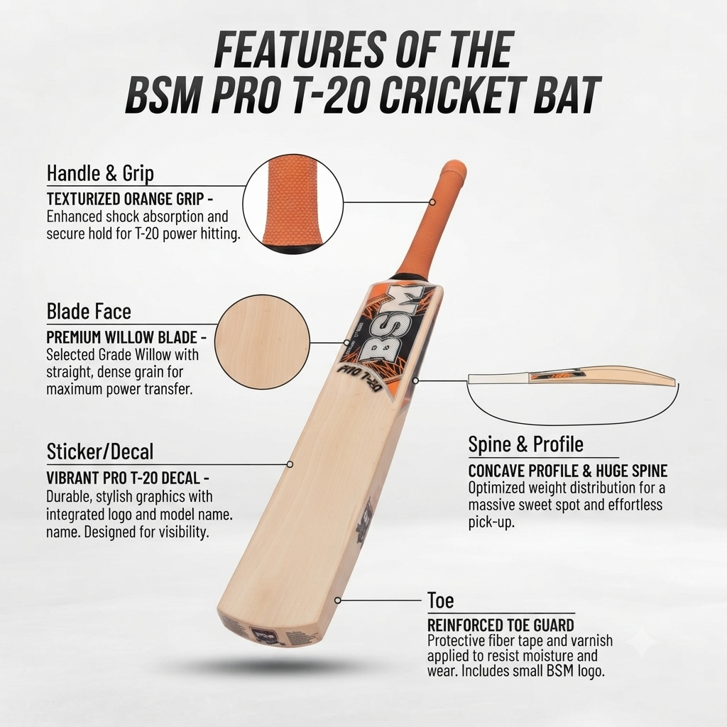 Dominate the Crease: Introducing the BSM Pro T-20 Cricket Bat