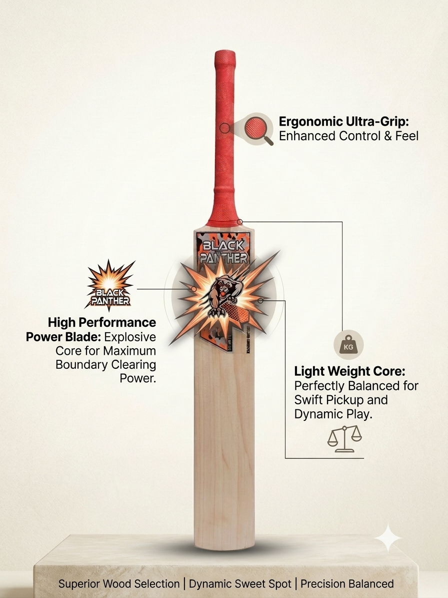 BLACK PANTHER Kashmir Willow Cricket Bat – Explosive Power & Precision Balance