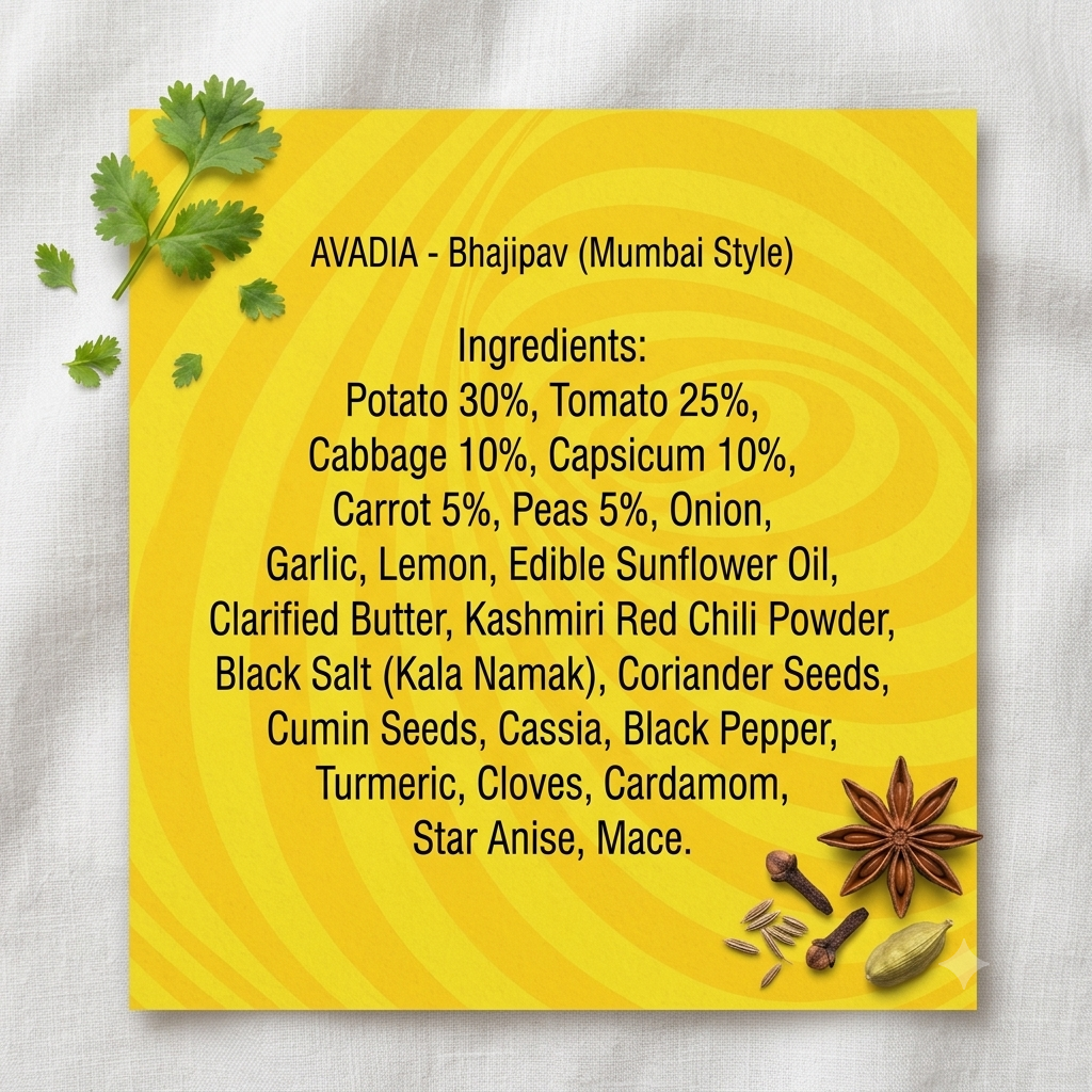 Paw Bhaji Mumbai Ready to eat AVADIA 100% Natural ingredients Pack of 5
