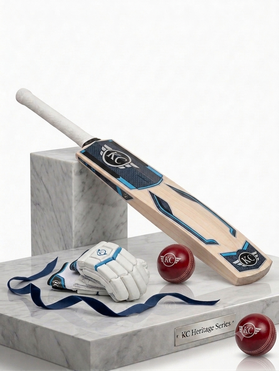 Kashmir Willow Cricket bat with gloves and a leather ball