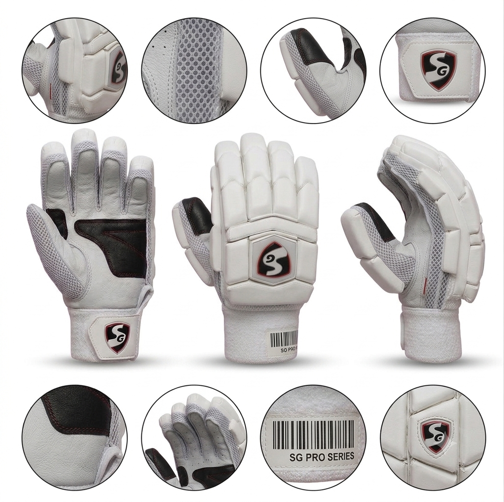 SG batting gloves with Black and white design and colour