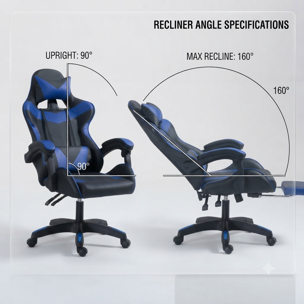 Ergonomic Gaming Chair Navy Blue and Black colour Adjustable pneumatic height with footrest